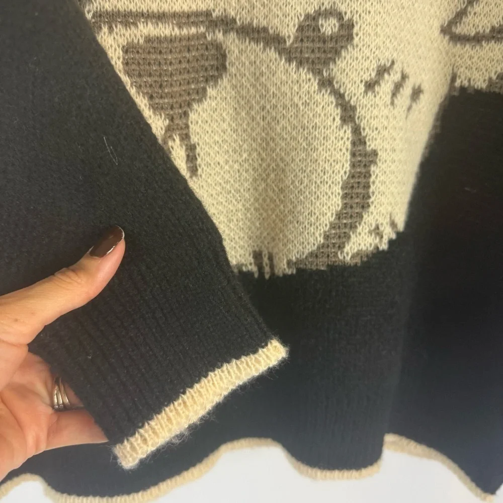 JustFab Black and Cream Knit Sweater Size: M teddy bear sweater